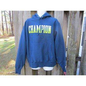 Champion Men's Reverse Weave Hoodie Logo Size L  Blue Heavyweight NEW Unisex
